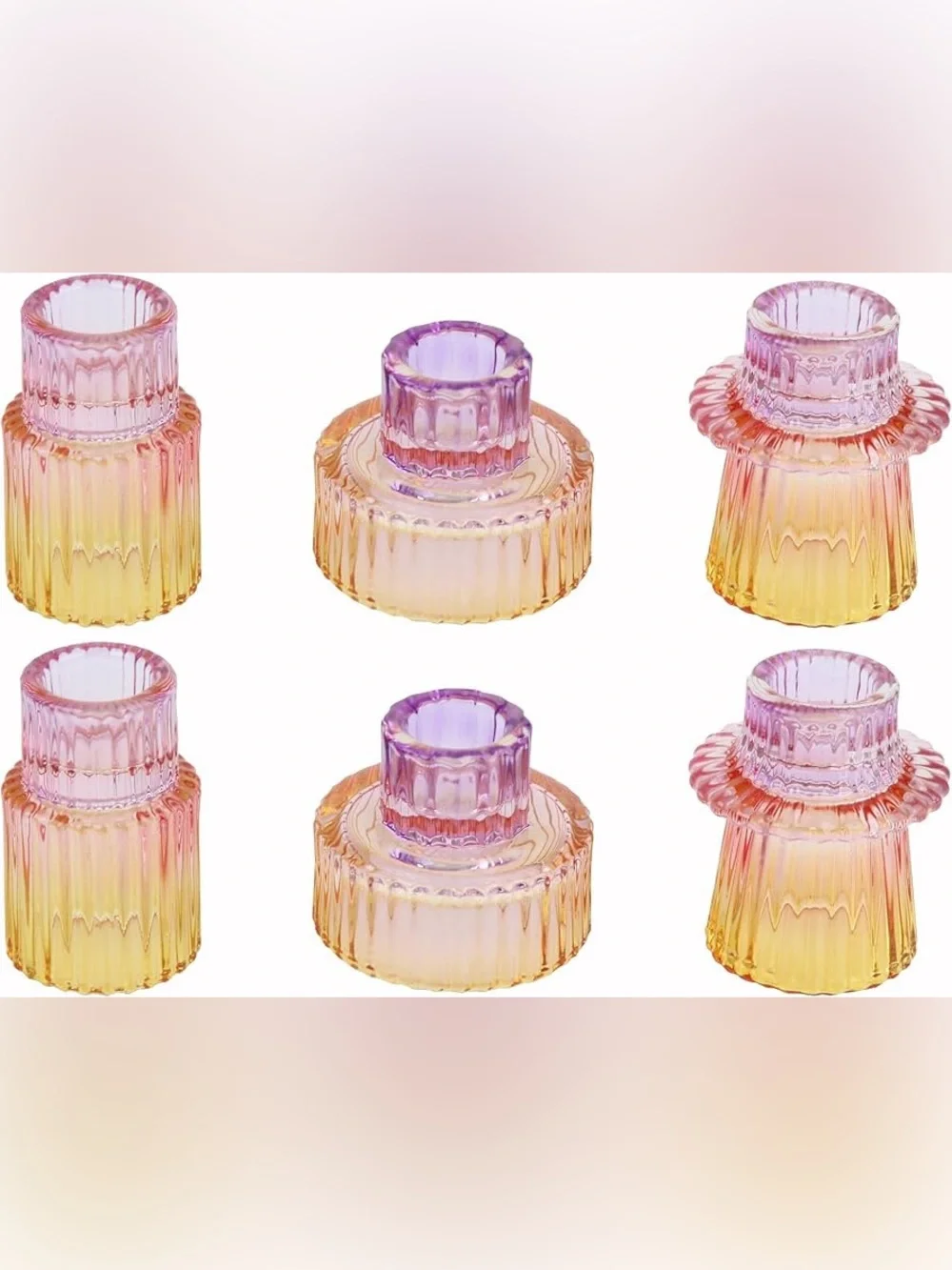 6pc Sunset Glass Candle Holders Set